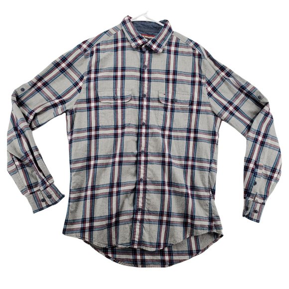 Tommy Hilfiger Shirt Men's Long Sleeve Casual Button Up Plaid Gray Medium - Picture 1 of 12